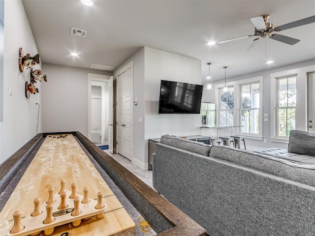 game room featuring ceiling fan