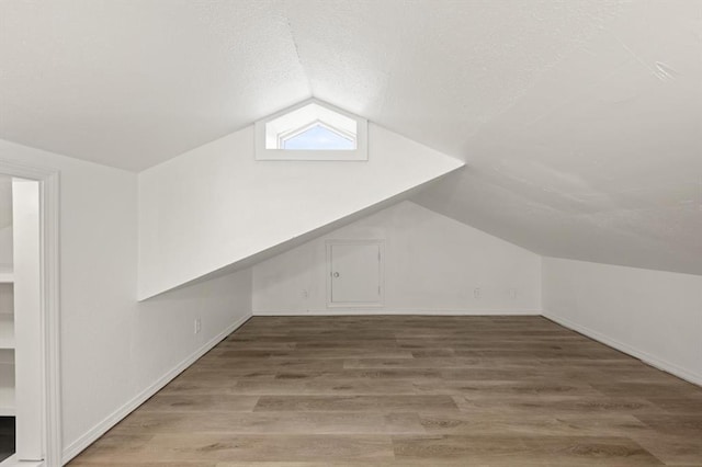 additional living space with wood-type flooring and lofted ceiling