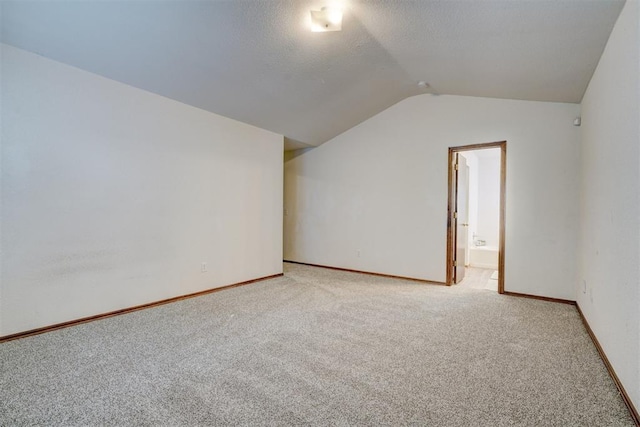 additional living space featuring carpet floors, a textured ceiling, and vaulted ceiling