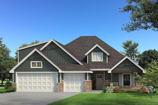 craftsman-style house featuring a garage and a front lawn