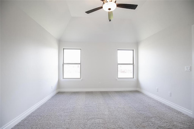 9312 Poppey Pl, Yukon, OK 73099 - carpeted empty room featuring vaulted ceiling, a ceiling fan, and baseboards