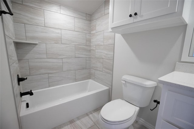 9312 Poppey Pl, Yukon, OK 73099 - bathroom with toilet, vanity, and bathtub / shower combination