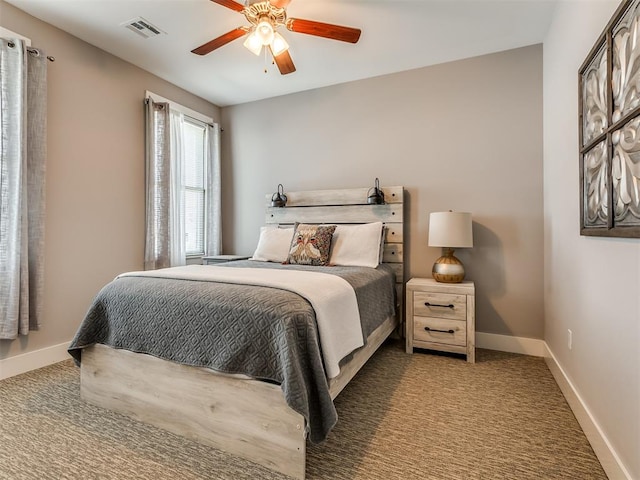 bedroom featuring carpet flooring and ceiling fan