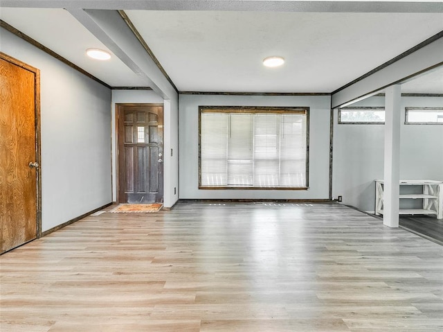 interior space featuring light hardwood / wood-style floors and crown molding