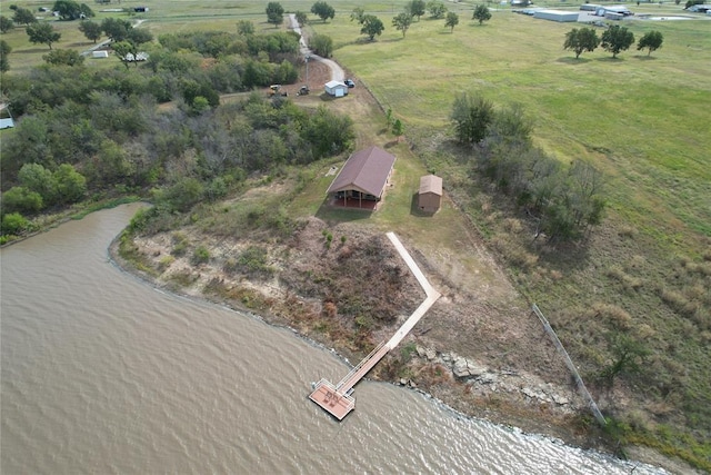 bird's eye view featuring a water view and a rural view