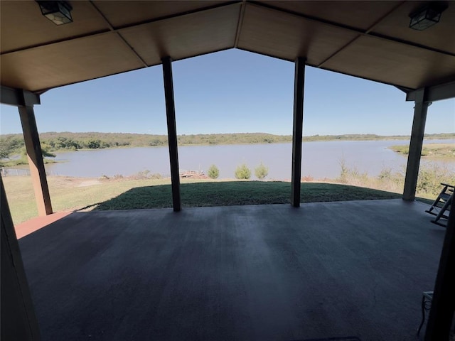 view of patio / terrace featuring a water view