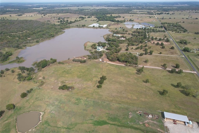 aerial view featuring a water view and a rural view