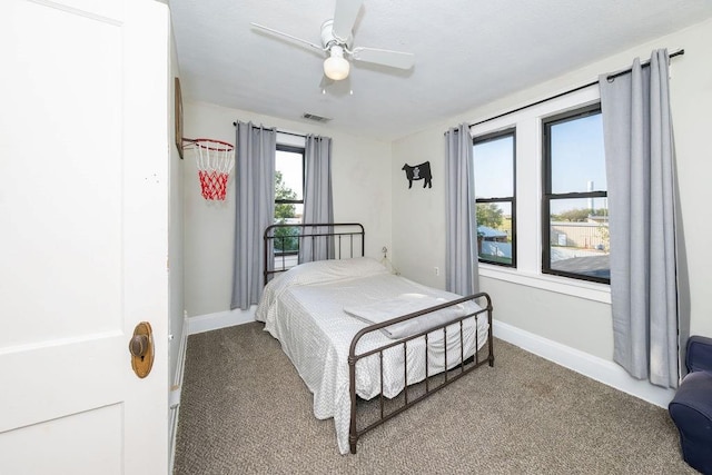 bedroom featuring carpet and ceiling fan