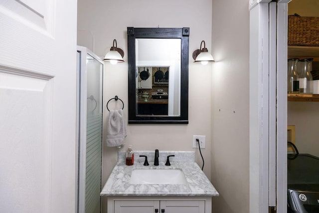 611 Wichita Ave, Devol, OK 73531 - bathroom with vanity and a shower with shower door