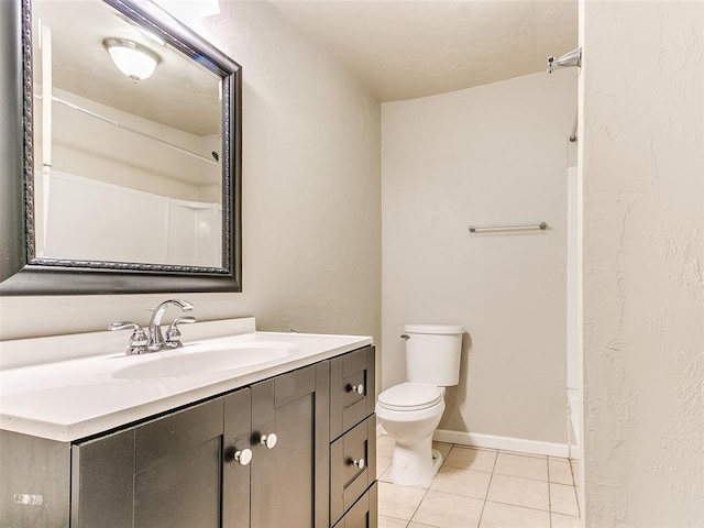 bathroom featuring tile patterned floors, vanity, and toilet