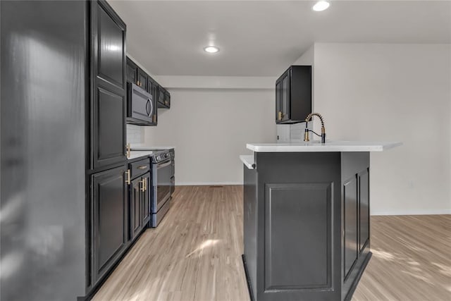 kitchen featuring stainless steel appliances, light hardwood / wood-style flooring, and sink