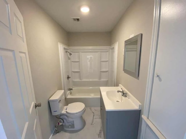 full bathroom featuring shower / tub combination, vanity, and toilet