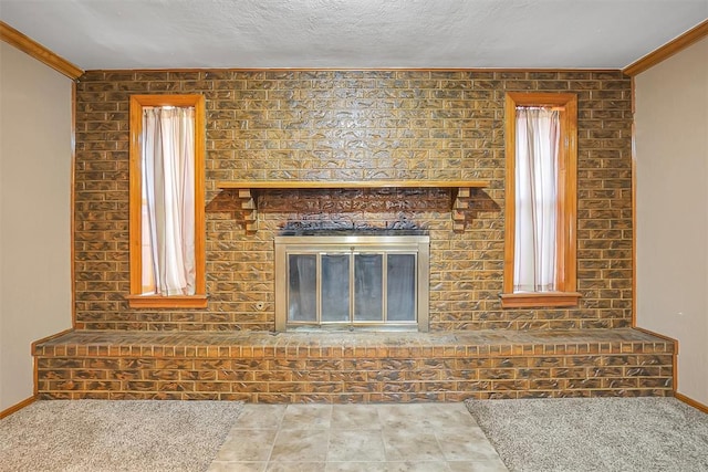420 W 8th St, Cordell, OK 73632 - unfurnished living room with crown molding, baseboards, and a fireplace