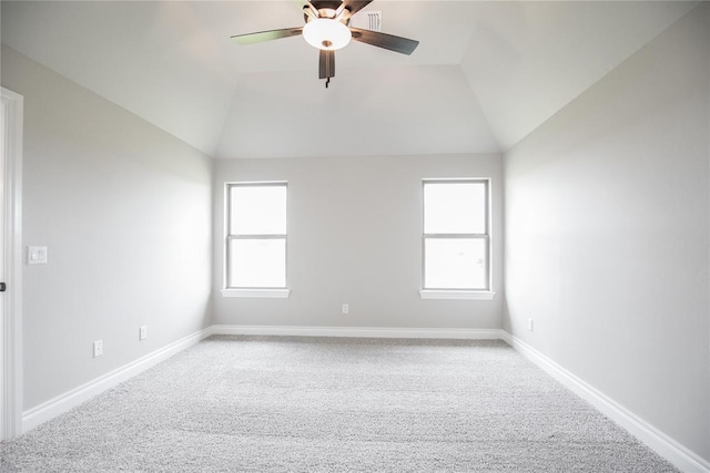 9309 Cheek Ranch Rd, Yukon, OK 73099 - unfurnished room with carpet floors, ceiling fan, vaulted ceiling, and baseboards