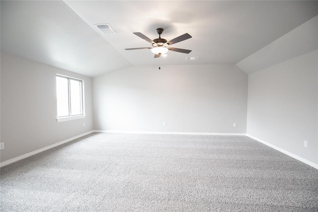 9309 Cheek Ranch Rd, Yukon, OK 73099 - bonus room featuring visible vents, baseboards, ceiling fan, carpet, and vaulted ceiling