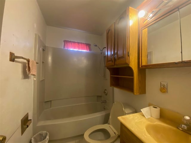 full bathroom featuring shower / washtub combination, vanity, and toilet