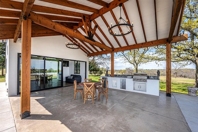 view of patio / terrace with a gazebo, an outdoor kitchen, and grilling area