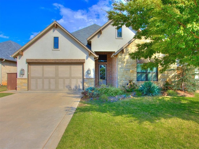 view of front facade with a front lawn and a garage