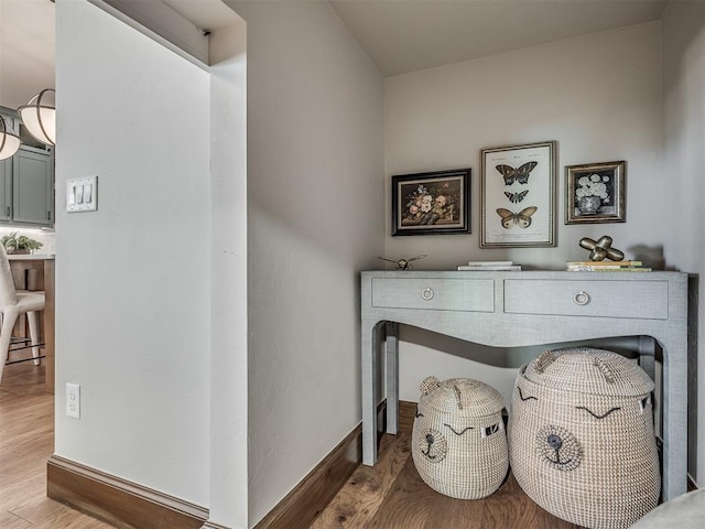 interior details with baseboards and wood finished floors