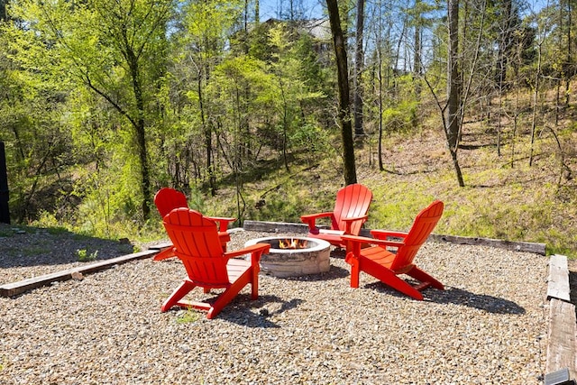 view of yard featuring an outdoor fire pit