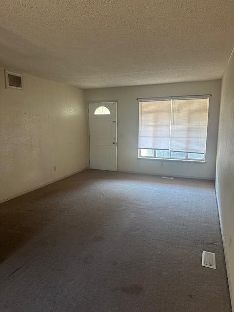 foyer entrance featuring carpet and a textured ceiling