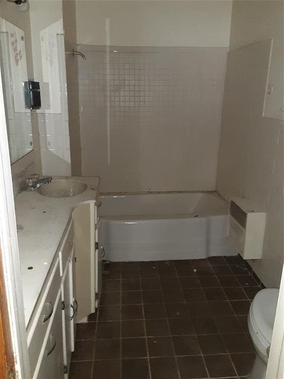 full bathroom featuring toilet, tile patterned floors, shower / tub combination, and vanity