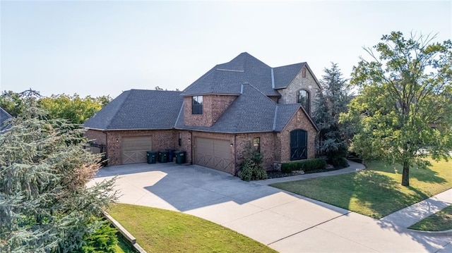 view of property exterior featuring a yard and a garage