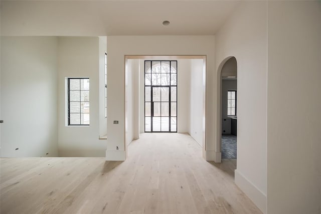 interior space with light hardwood / wood-style floors