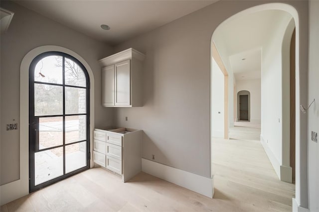 interior space with light hardwood / wood-style floors