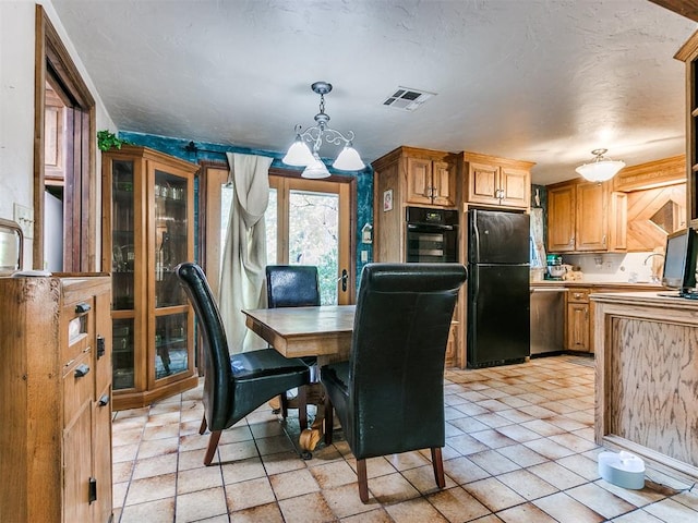 unfurnished dining area featuring light tile patterned floors and a chandelier