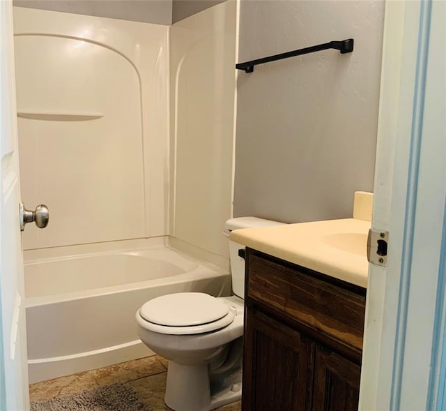 full bathroom featuring tile patterned flooring, vanity, shower / bath combination, and toilet