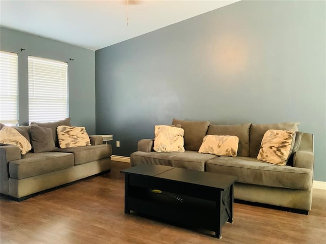 1617 NW 144th Ter, Edmond, OK 73013 - living area featuring wood finished floors and baseboards