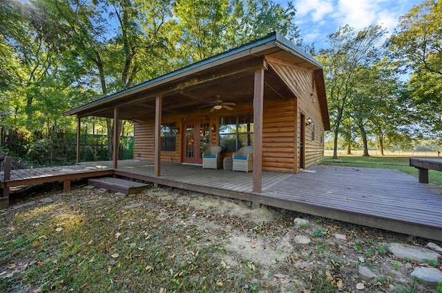 wooden terrace with ceiling fan