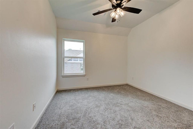 14500 Rushing Ln, Edmond, OK 73025 - carpeted empty room featuring baseboards, a ceiling fan, and lofted ceiling
