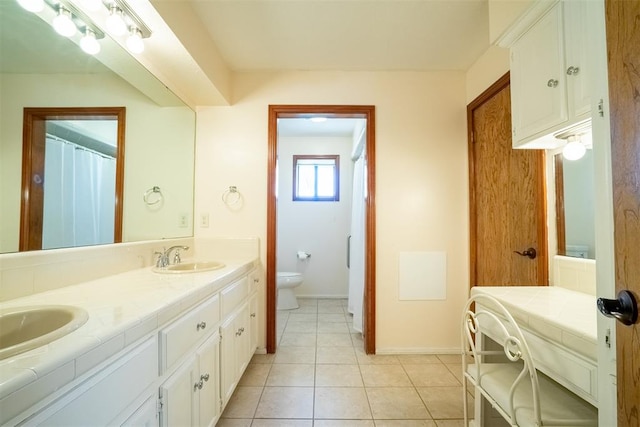 bathroom with vanity, toilet, and tile patterned flooring