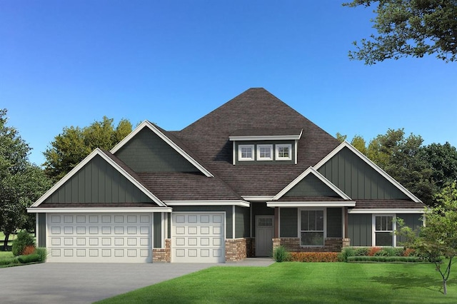 craftsman-style house with a garage and a front lawn