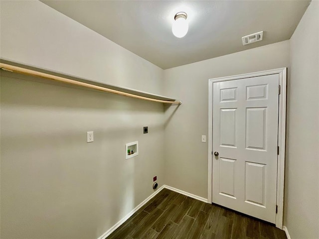 laundry room with hookup for a washing machine, dark hardwood / wood-style flooring, and hookup for an electric dryer