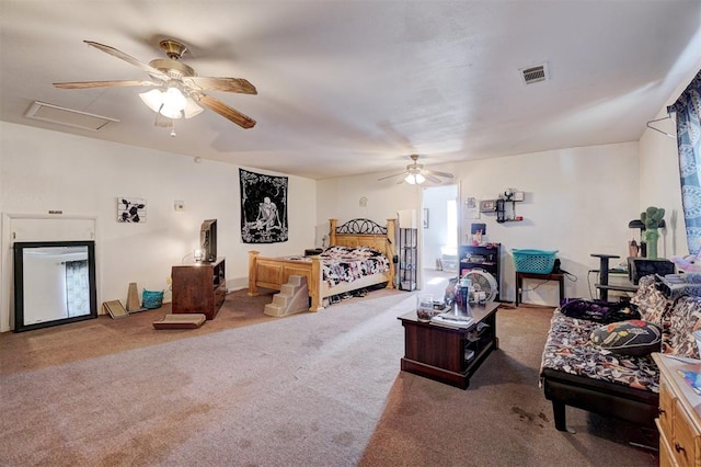 bedroom with carpet and ceiling fan