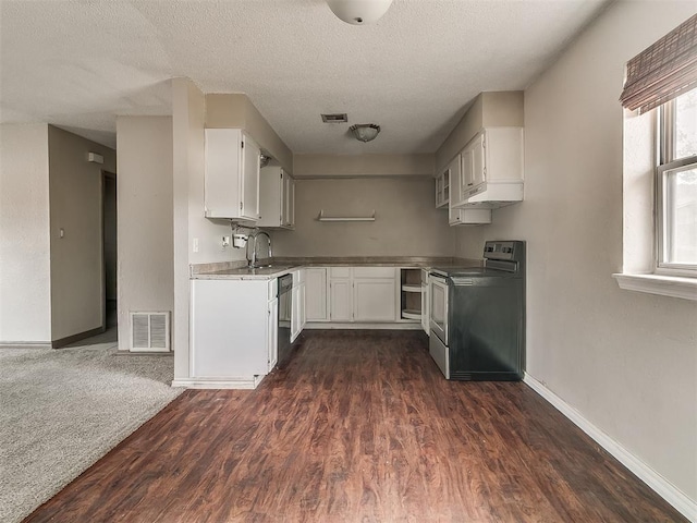 kitchen with dishwasher, white cabinetry, electric stove, and dark wood-type flooring