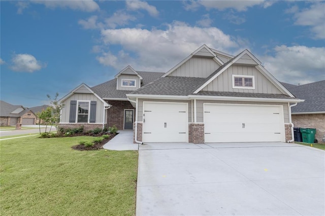 9201 Lupine Rd, Yukon, OK 73099 - craftsman-style home with brick siding, board and batten siding, a front lawn, and concrete driveway