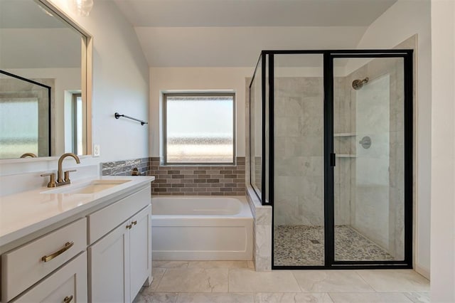2216 Los Angeles Ave, Edmond, OK 73034 - full bathroom featuring a shower stall, a garden tub, and vanity