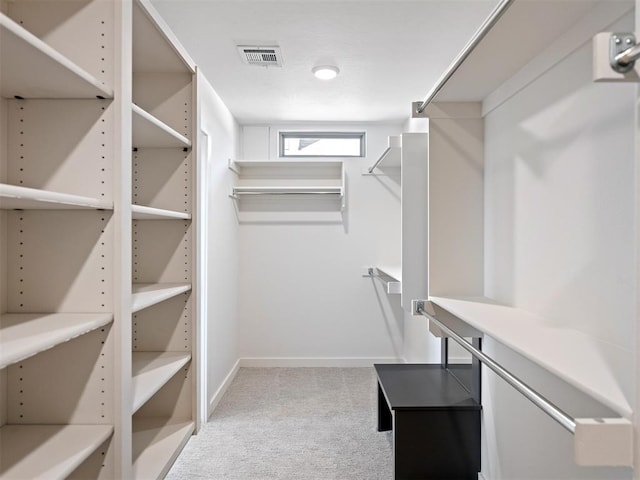 spacious closet featuring light carpet