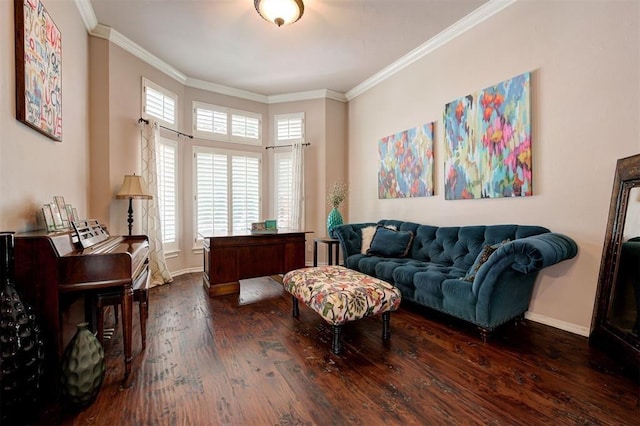 sitting room featuring crown molding and dark wood-type flooring