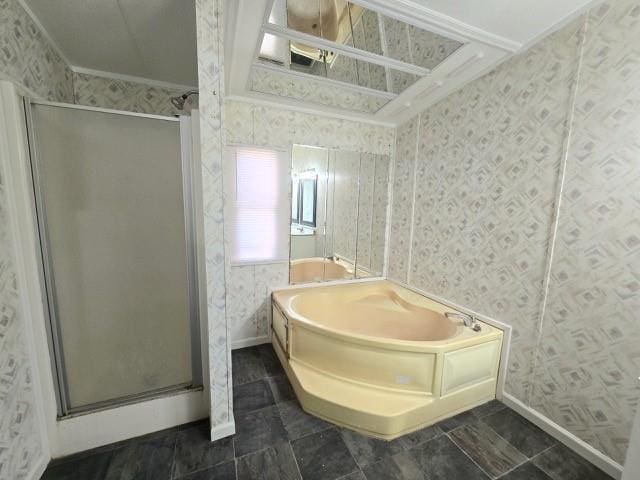 bathroom with shower with separate bathtub