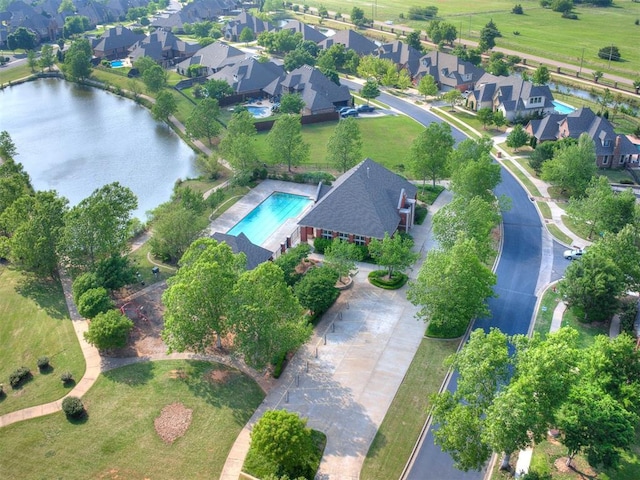 aerial view with a water view