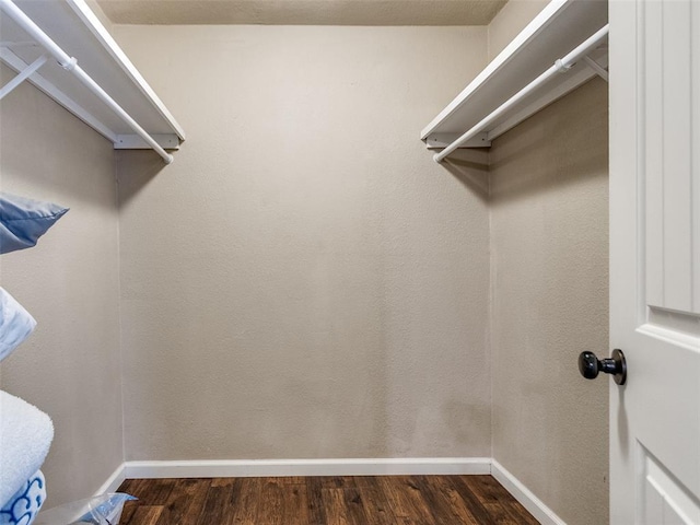 walk in closet featuring dark wood-type flooring