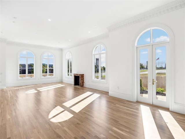 unfurnished living room with a wealth of natural light and light wood-type flooring