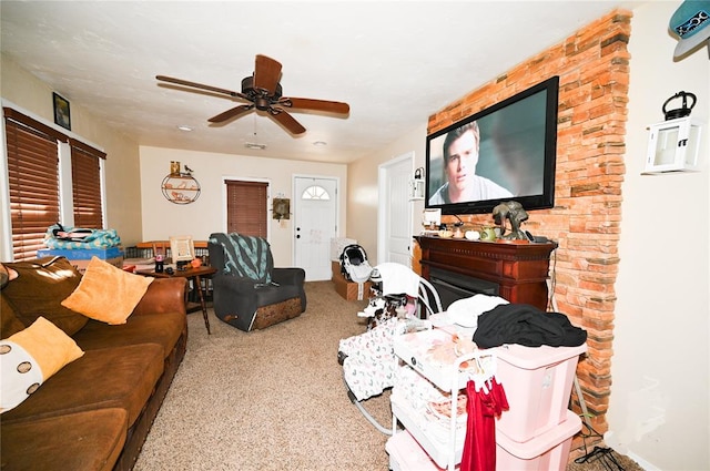 living room with ceiling fan