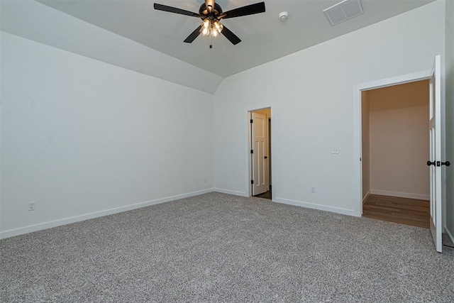 11601 SW 58th St, Mustang, OK 73064 - unfurnished room featuring a ceiling fan, carpet floors, baseboards, and lofted ceiling