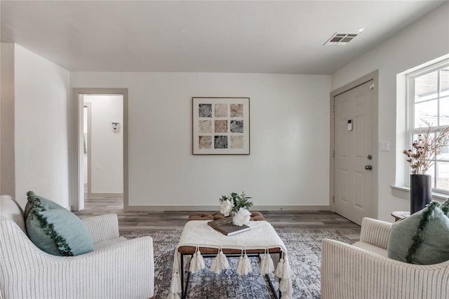 living room with hardwood / wood-style floors